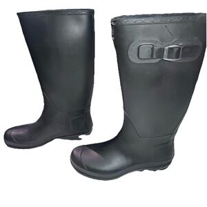 Kamik Olivia BlackHalf Calf Rubber Rain Boots Lined Decorative Buckle Women's 8